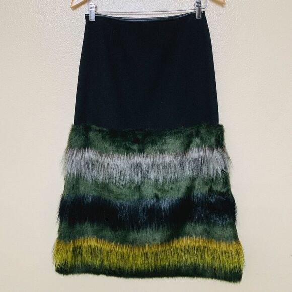 Clover Canyon Midi Skirt Faux Fur Trim Black - Picture 5 of 8
